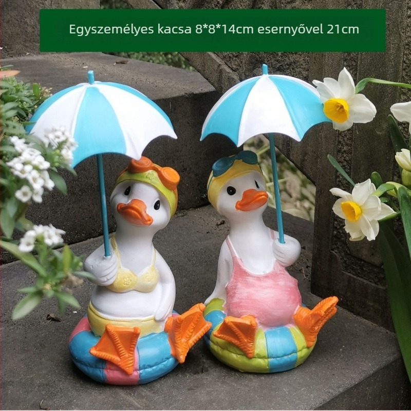 Kerti kacsa díszfigura – kézzel festett szintetikusgyantából készült szobor, udvarra, teraszra és balkonra, időjárásálló