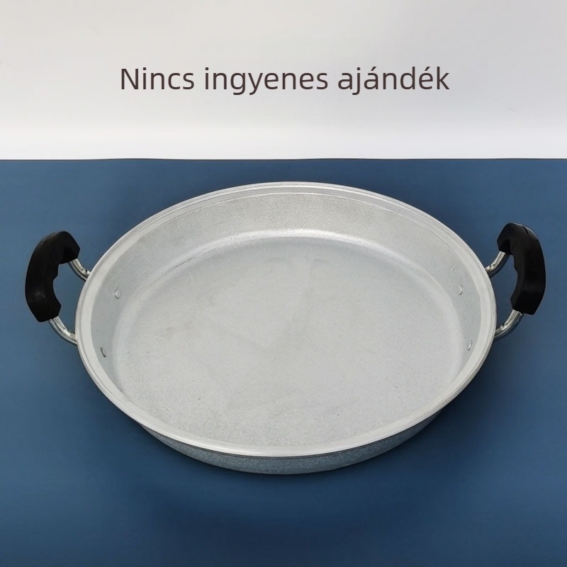 Kézzel készített alumínium serpenyő, sík aljzattal, dupla fogantyúval, tapadásmentes, kínai stílusú