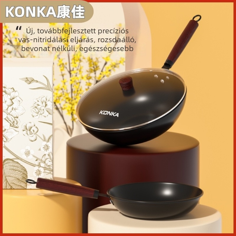 Konka Blossom sorozat bevonat nélküli öntöttvas edények kettő darabos készlet: wok és serpenyő