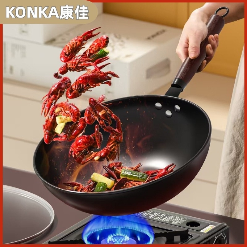 Konka Blossom sorozat bevonat nélküli öntöttvas edények kettő darabos készlet: wok és serpenyő