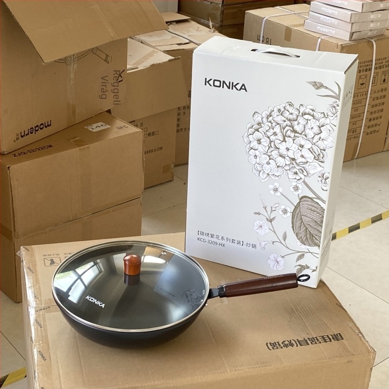 Konka Blossom sorozat bevonat nélküli öntöttvas edények kettő darabos készlet: wok és serpenyő