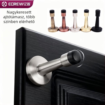 Ajtóstopper, rozsdamentes acél, kefés felület, falra szerelt, modern minimalista dizájn