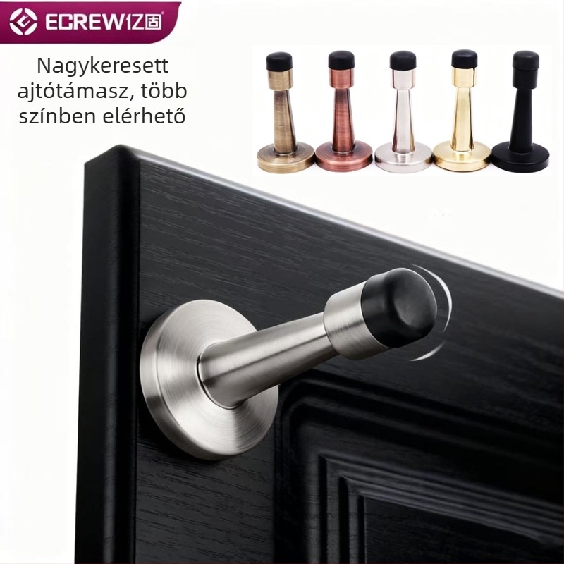Ajtóstopper, rozsdamentes acél, kefés felület, falra szerelt, modern minimalista dizájn