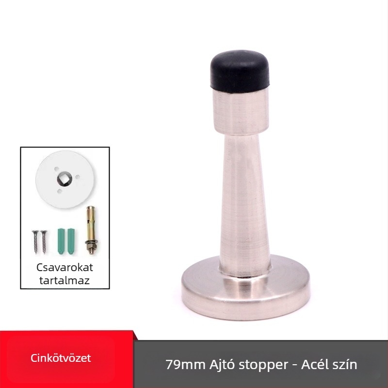 Ajtóstopper, rozsdamentes acél, kefés felület, falra szerelt, modern minimalista dizájn