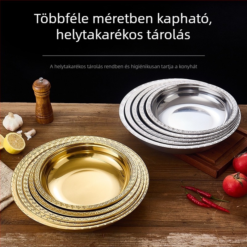 Rozsdamentes acél homártál, kör alakú, koreai arany befejezésével, éttermeknek és szállodáknak, többfunkciós tál tenger gyümölcseihez és grillhez