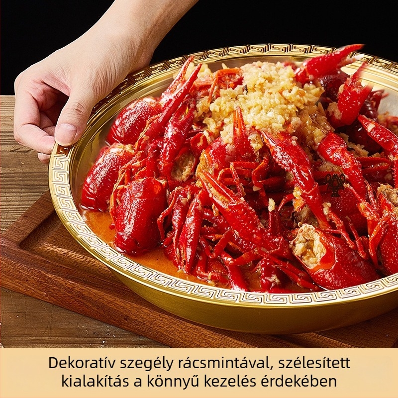 Rozsdamentes acél homártál, kör alakú, koreai arany befejezésével, éttermeknek és szállodáknak, többfunkciós tál tenger gyümölcseihez és grillhez