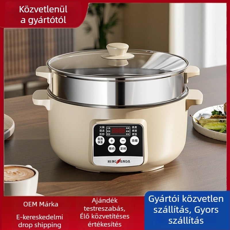 Elektronikus melegítőedény bevont belsővel, 801–1000W, 3–4L, LCD kijelző, időzítő és programozási funkció, Ali Xiaozhi intelligens vezérlés, 220V