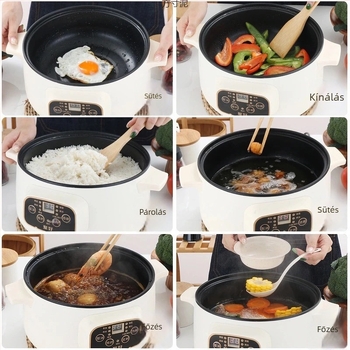 Többfunkciós elektromos fazék porcelán kristály belső tálval, kapacitás <1 L, teljesítmény ≤800 W, mikroprocesszoros vezérlés, funkciók: pirítás, főzés, forró fazék