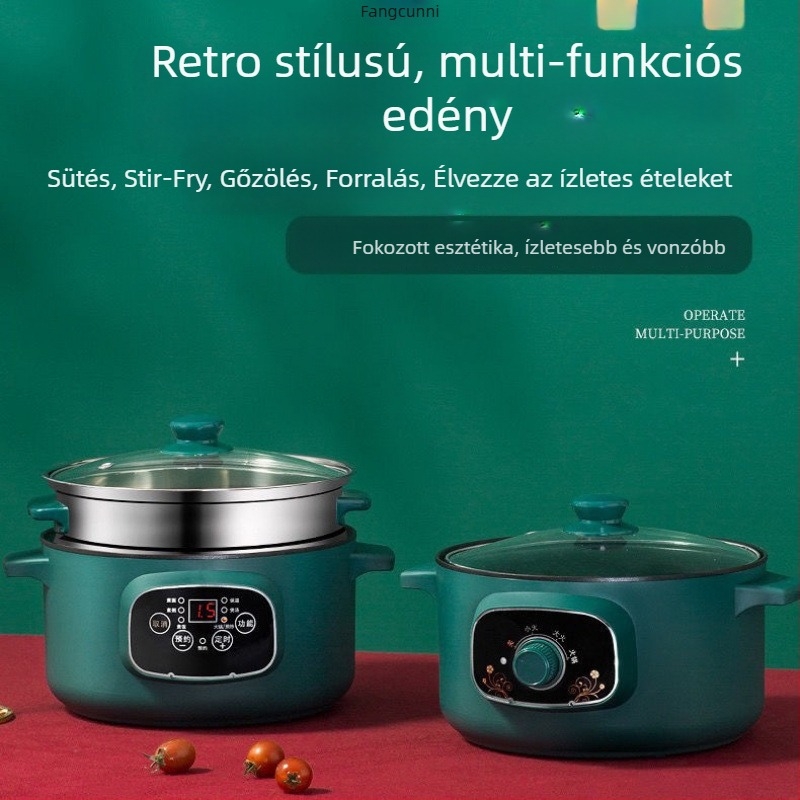 Többfunkciós elektromos fazék porcelán kristály belső tálval, kapacitás <1 L, teljesítmény ≤800 W, mikroprocesszoros vezérlés, funkciók: pirítás, főzés, forró fazék