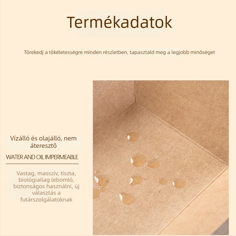 Egyszer használatos Kraftpapír hajó doboz, nyitott tál, 10 csomag, logónyomtatás és testreszabás elérhető