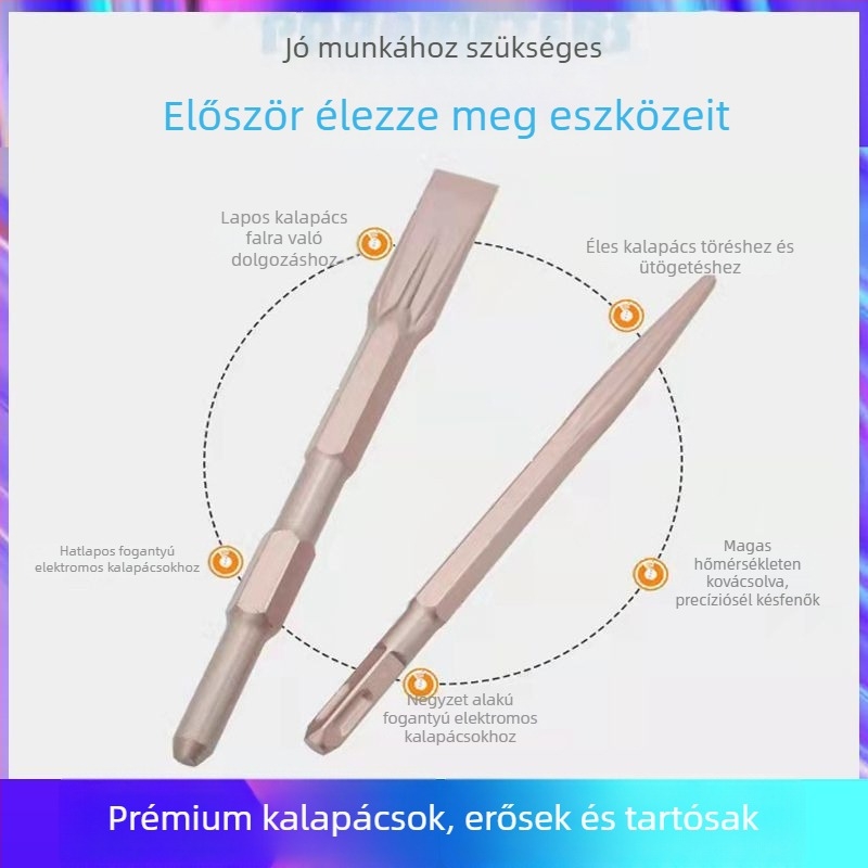 Elektromos ütvefúró készlet — önélező dárdák, 65A hegyes lapos, négyszögletes/kerek/ Hatszögletű fogantyúkkal (Shine Cast)