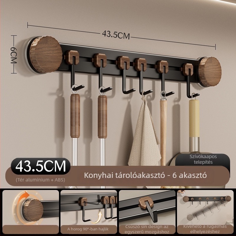 Konyhai szívókampó, falra szerelhető, fém, több kampó, teherbírás 3-5 kg, Új kínai stílus