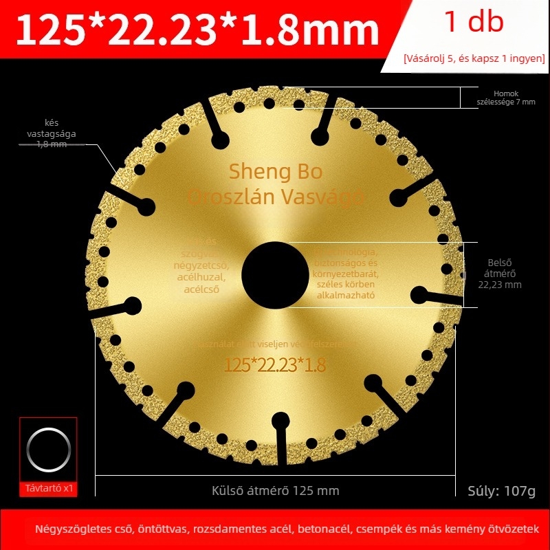 Fémekhez való szögvágó korong – gyémántvágó korong rozsdamentes acélhoz, szögvas, négyzetcső és menetes acél vágására – San Platinum Lion