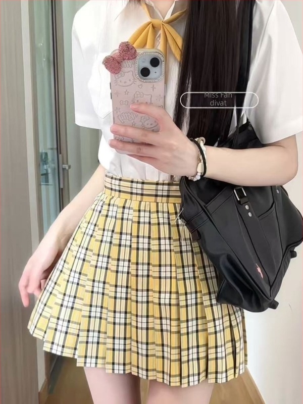 JK egyenruha készlet: ing és szoknya, főiskolai stílus, laza szabás, 3/4 ujjak, poliészter