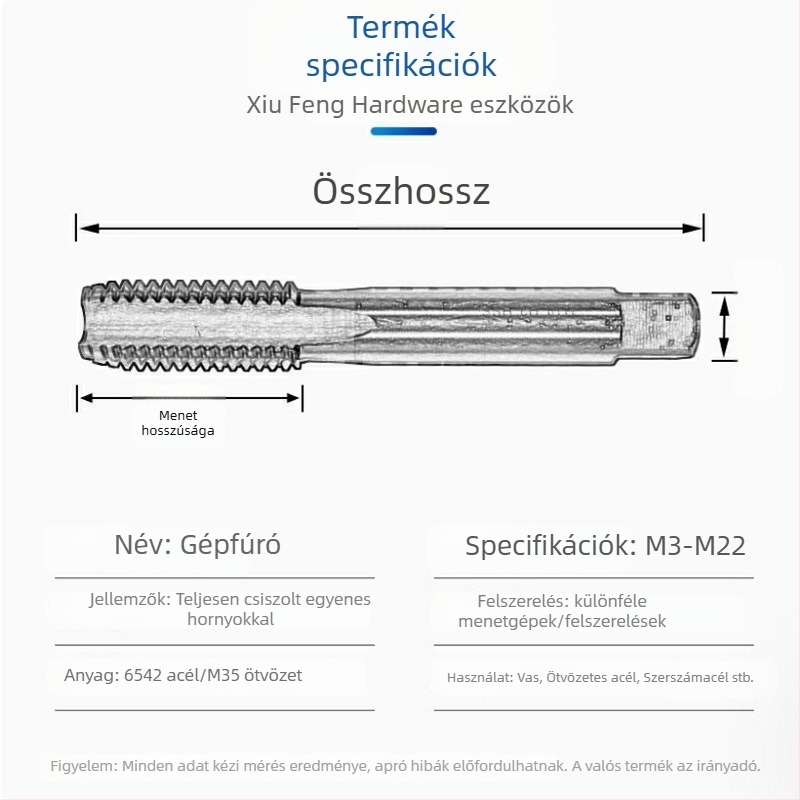 Rozsdamentes acél gépi menetfúró — titán bevonat, kobalttartalom