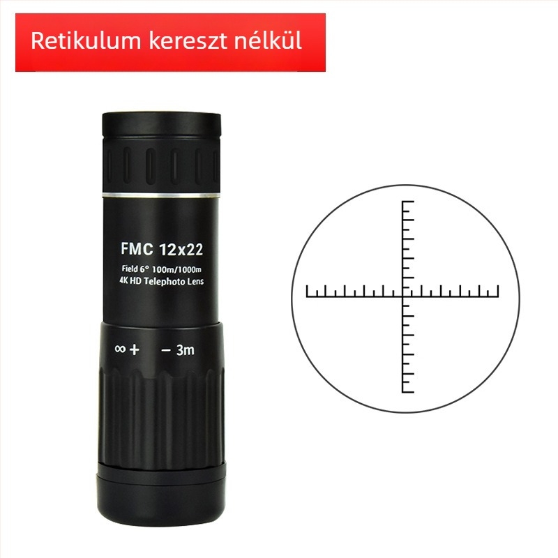 Monokuláris távcső 12x22, keresztes retikül, gyenge fényű éjszakai látás, kompakt hordozható távolságmérő