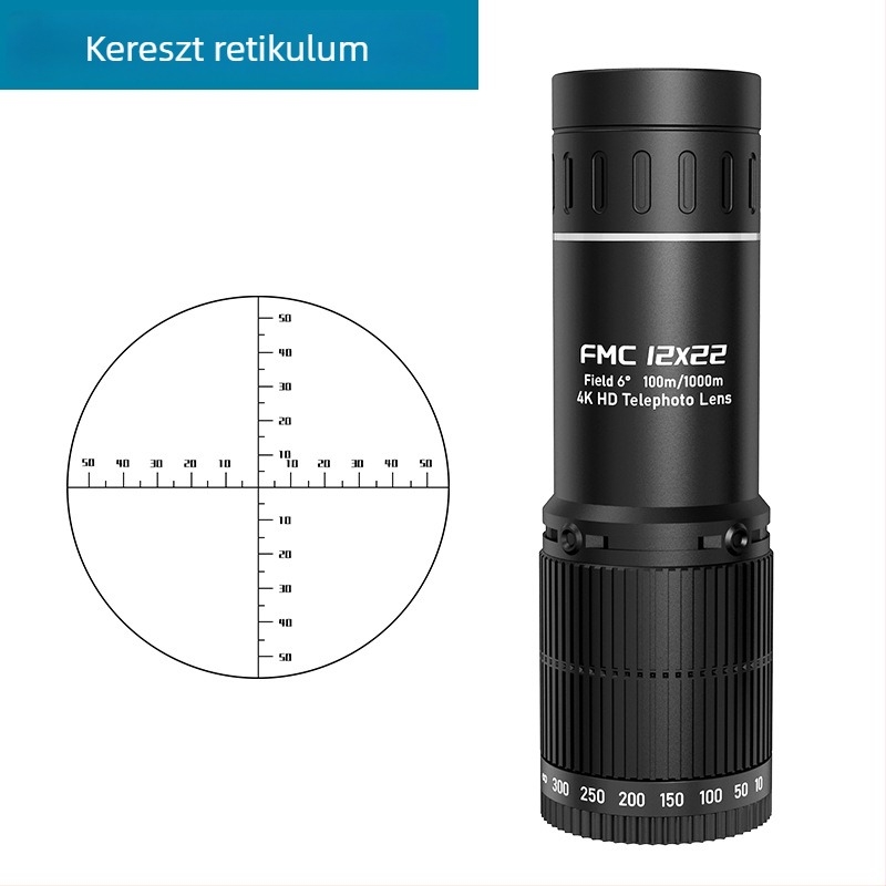Monokuláris távcső 12x22, keresztes retikül, gyenge fényű éjszakai látás, kompakt hordozható távolságmérő