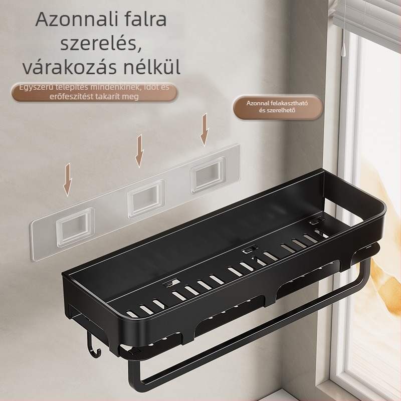 Fali fürdőszobai tároló, három szintű, minimalista kialakítás, PP anyag, terhelhetőség 5-10 kg