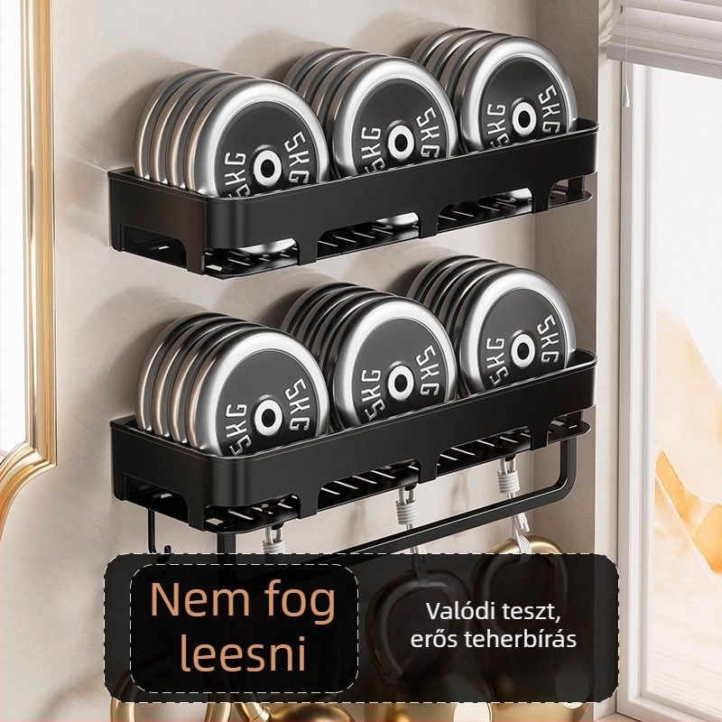 Fali fürdőszobai tároló, három szintű, minimalista kialakítás, PP anyag, terhelhetőség 5-10 kg