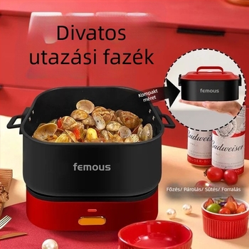 Famous elektromos forrófazék szétválasztható, összecsukható kivitel, 2,5 L, 801–1000 W, száraz égés elleni védelem, fém test