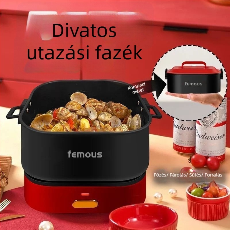 Famous elektromos forrófazék szétválasztható, összecsukható kivitel, 2,5 L, 801–1000 W, száraz égés elleni védelem, fém test