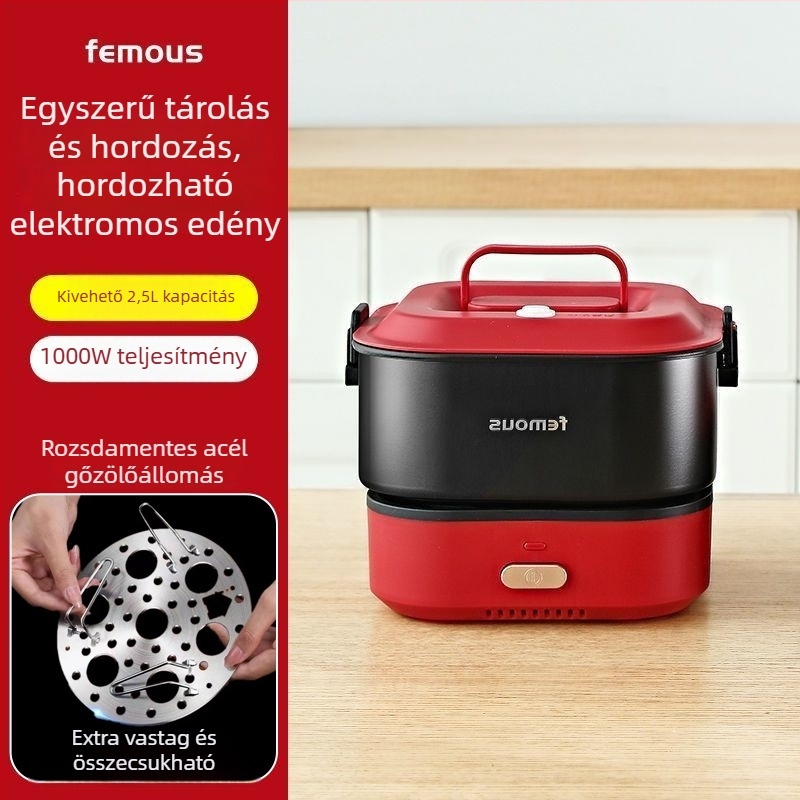 Famous elektromos forrófazék szétválasztható, összecsukható kivitel, 2,5 L, 801–1000 W, száraz égés elleni védelem, fém test