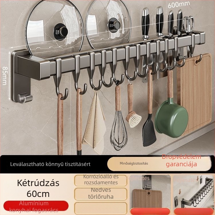 Műanyag konyhai falra szerelhető akasztópolc, telepítés nélkül – spatula, kanál és kés tárolására