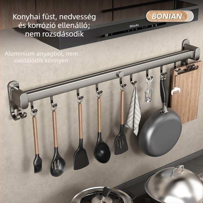 Műanyag konyhai falra szerelhető akasztópolc, telepítés nélkül – spatula, kanál és kés tárolására