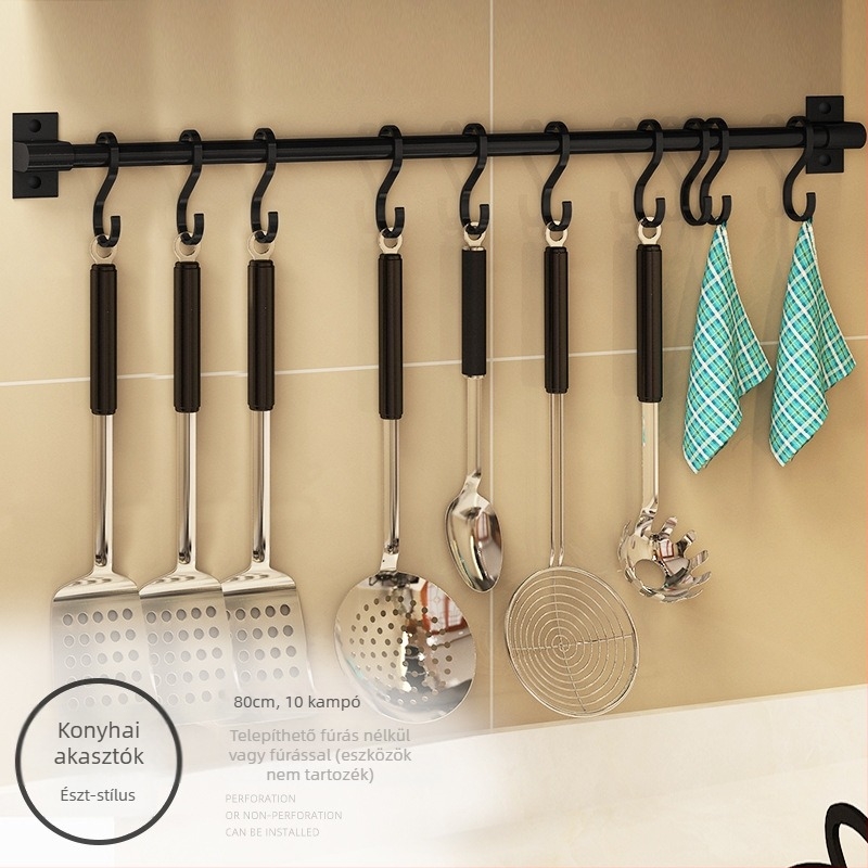 Főzőkonyha falra szerelhető fúrás nélküli akasztó és vágódeszka tartó — Rosie, Space Aluminum, modern dizájn, modell Paragraph A