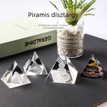 Obszidián piramis belső egyiptomi gravírozással, Feng Shui dísz, kristály kézművesség