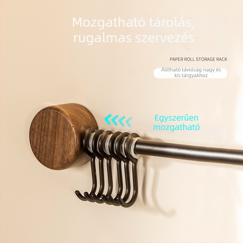 Diófából készült konyhai falra szerelhető polc, fúrás nélkül, spatula- és kanál tartóval, többfunkciós tároló