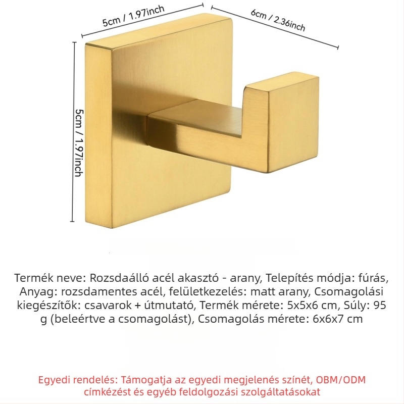 Rozsdamentes acél fürdőszobai falra szerelt akasztó, modern minimalist stílus, teherbírás 3–5 kg