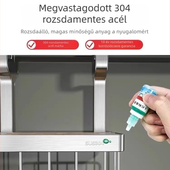 Fali konyhai tároló rozsdamentes acélból, sokoldalú, téglalap alakú, összecsukható kivitel, pálcikák, edények, fűszerek és fedők tárolására