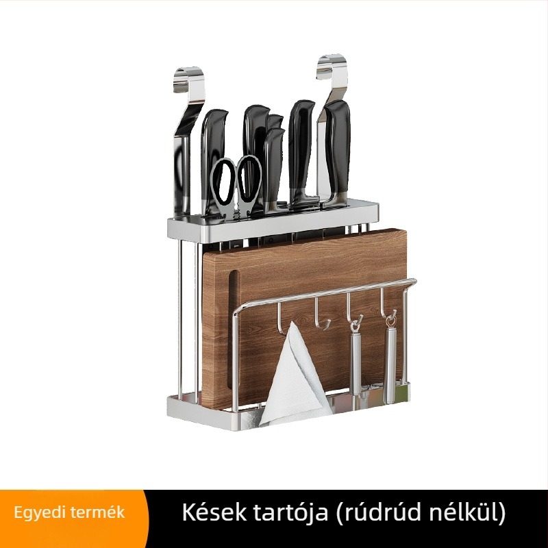 Fali konyhai tároló rozsdamentes acélból, sokoldalú, téglalap alakú, összecsukható kivitel, pálcikák, edények, fűszerek és fedők tárolására