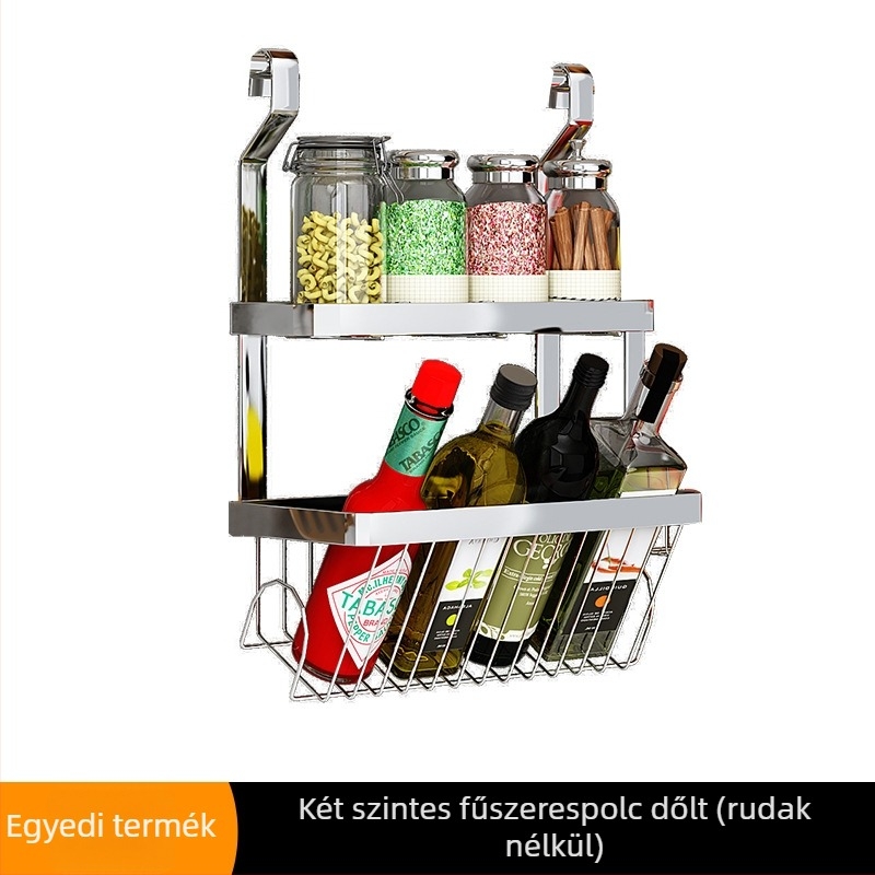 Fali konyhai tároló rozsdamentes acélból, sokoldalú, téglalap alakú, összecsukható kivitel, pálcikák, edények, fűszerek és fedők tárolására