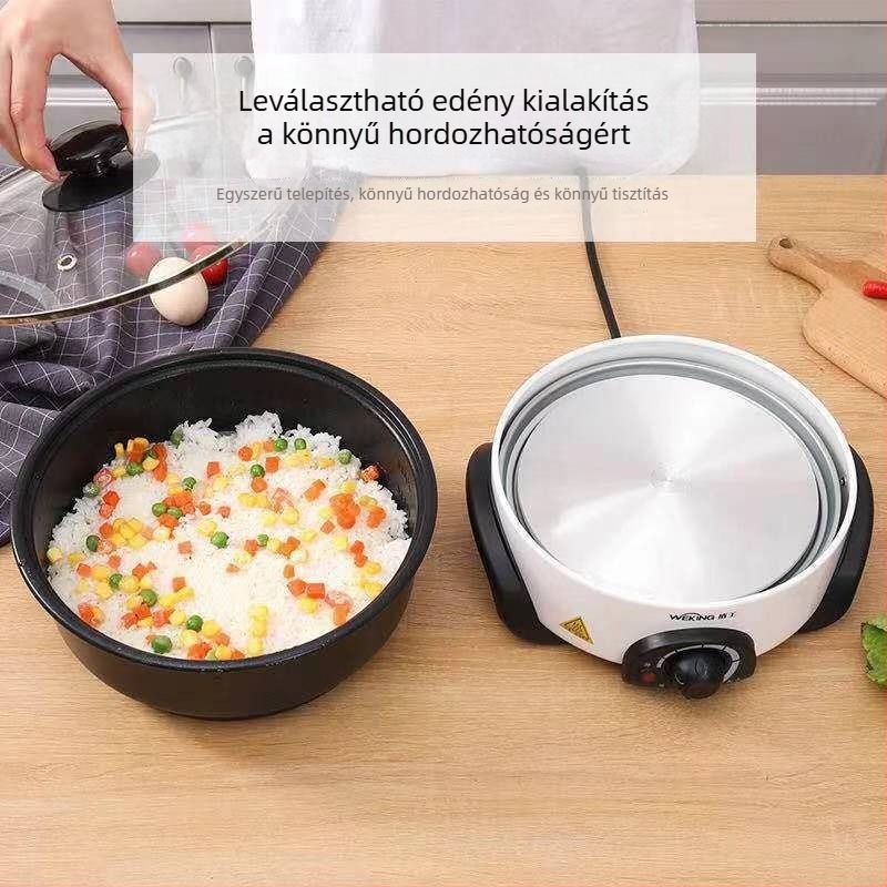 Szetválasztott elektromos forrófazék, 4–5 L, rozsdamentes acél test, <800W, többfunkciós: sütés, főzés, párolás, dinsztelés és hot pot; hőmérséklet-szabályozó