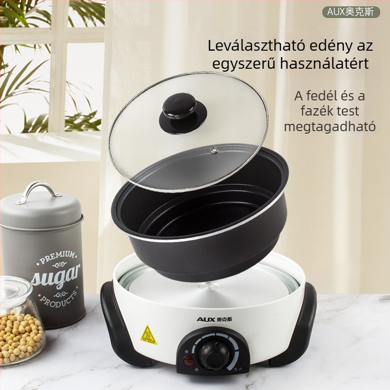 Szetválasztott elektromos forrófazék, 4–5 L, rozsdamentes acél test, <800W, többfunkciós: sütés, főzés, párolás, dinsztelés és hot pot; hőmérséklet-szabályozó