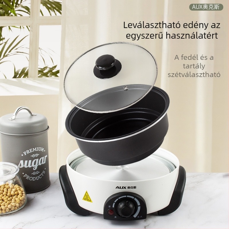 Szetválasztott elektromos forrófazék, 4–5 L, rozsdamentes acél test, <800W, többfunkciós: sütés, főzés, párolás, dinsztelés és hot pot; hőmérséklet-szabályozó