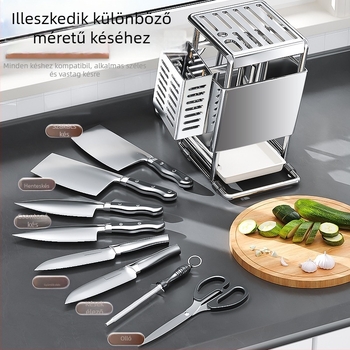 Rozsdamentes acélból készült késállvány falra szerelhető, multifunkciós tároló, modern minimalist dizájn