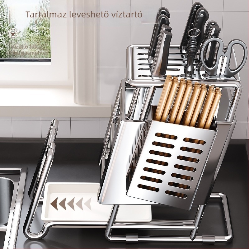 Rozsdamentes acélból készült késállvány falra szerelhető, multifunkciós tároló, modern minimalist dizájn