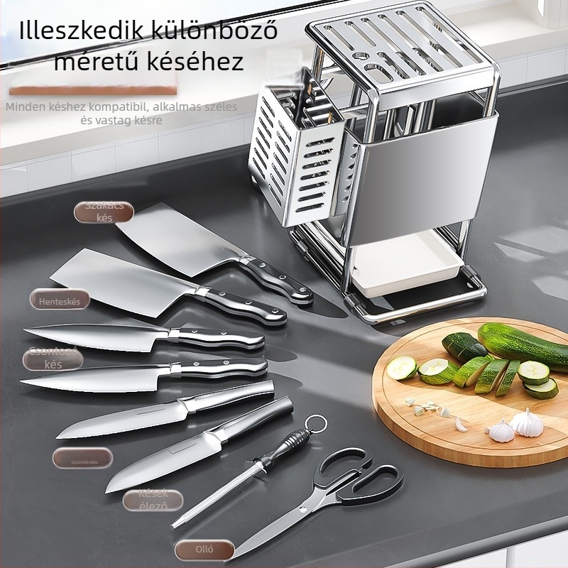 Rozsdamentes acélból készült késállvány falra szerelhető, multifunkciós tároló, modern minimalist dizájn
