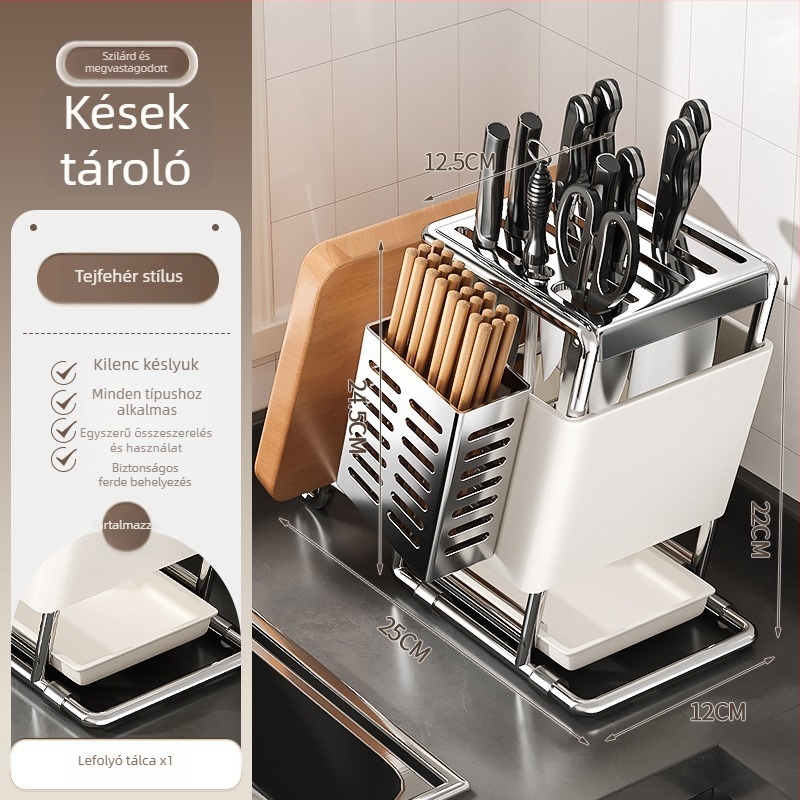 Rozsdamentes acélból készült késállvány falra szerelhető, multifunkciós tároló, modern minimalist dizájn