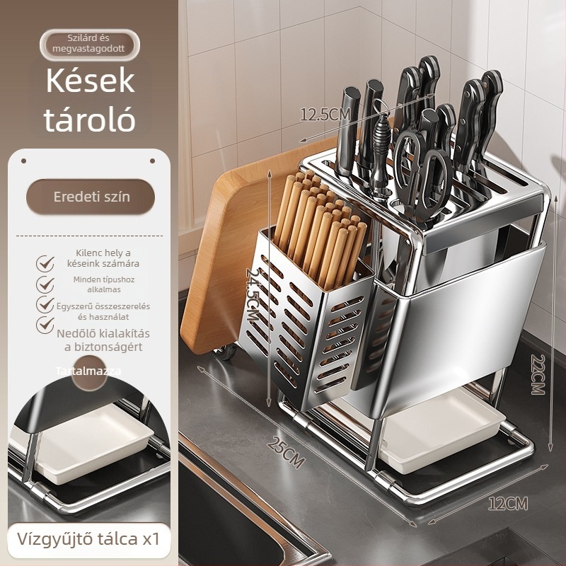Rozsdamentes acélból készült késállvány falra szerelhető, multifunkciós tároló, modern minimalist dizájn