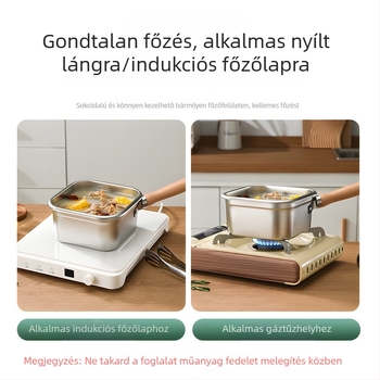 Négyzetes mély serpenyő rozsdamentes acél + PP, multifunkciós: sütés, gőzölés és frissesség megőrzése, PP fedél, 11,5 cm mélység