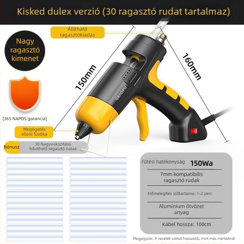 Ipari szintű nagy teljesítményű forró ragasztópisztoly, szabályozható hőmérséklet és nagy viszkozitás háztartási használatra