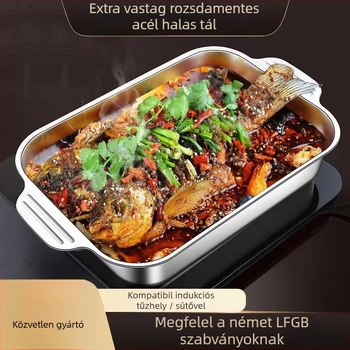 Rozsdamentes acél grillserpenyő, téglalap alakú, fedővel, indukciós tűzhelyhez, tömege 200 g, prémium