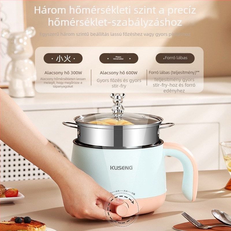 Elektromos főzőedény mindent egyben kollégiumhoz, kétszintes rozsdamentes acél belső, 2 L kapacitás, forgókapcsolós vezérlés, modell sc-180a