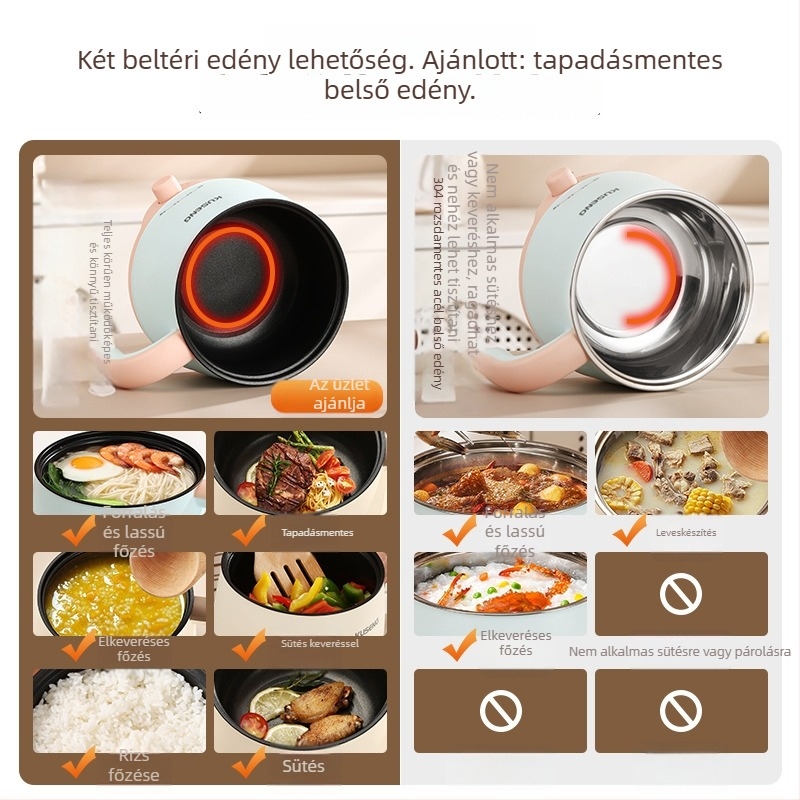 Elektromos főzőedény mindent egyben kollégiumhoz, kétszintes rozsdamentes acél belső, 2 L kapacitás, forgókapcsolós vezérlés, modell sc-180a