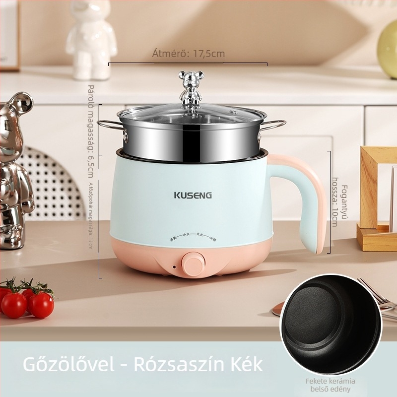 Elektromos főzőedény mindent egyben kollégiumhoz, kétszintes rozsdamentes acél belső, 2 L kapacitás, forgókapcsolós vezérlés, modell sc-180a