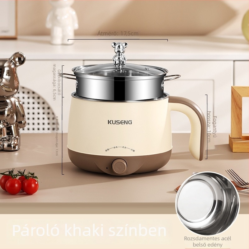 Elektromos főzőedény mindent egyben kollégiumhoz, kétszintes rozsdamentes acél belső, 2 L kapacitás, forgókapcsolós vezérlés, modell sc-180a